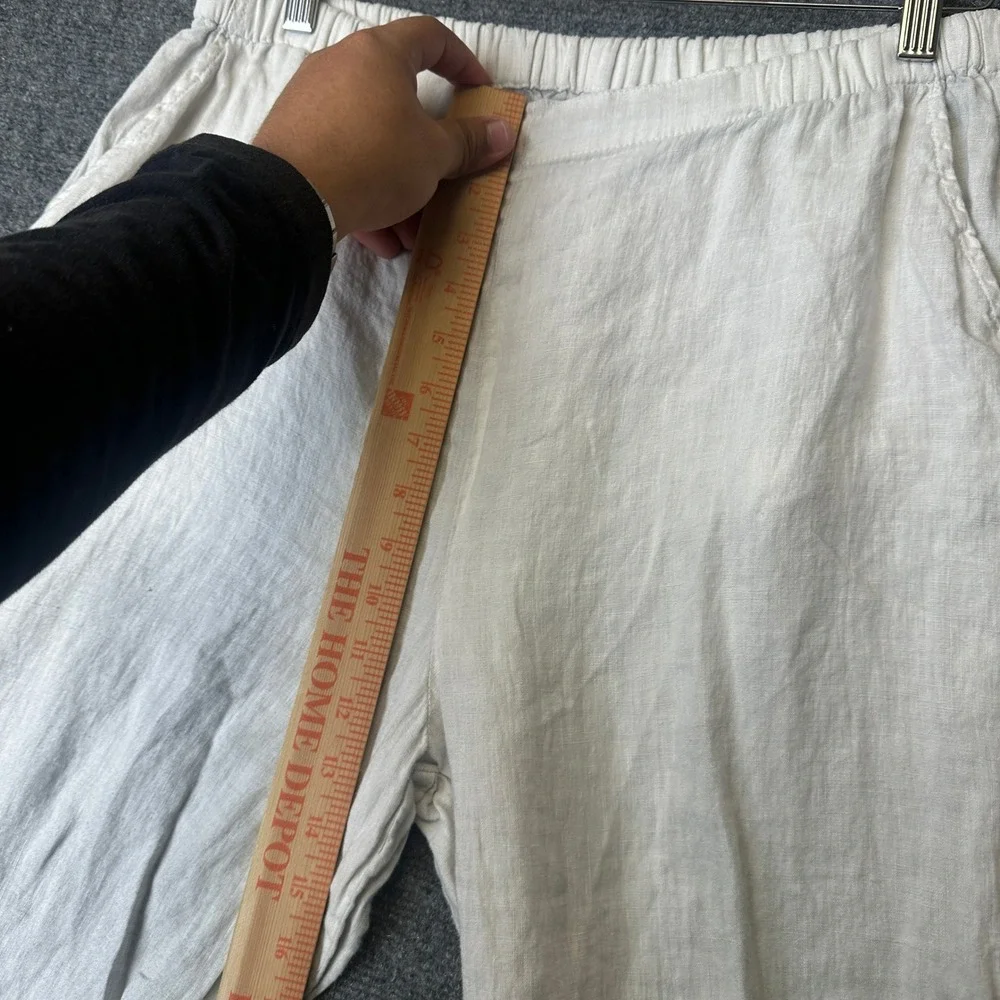 FLAX Linen Pants Womens Medium Gray Wide Leg Relaxed Casual Summer Elastic Waist